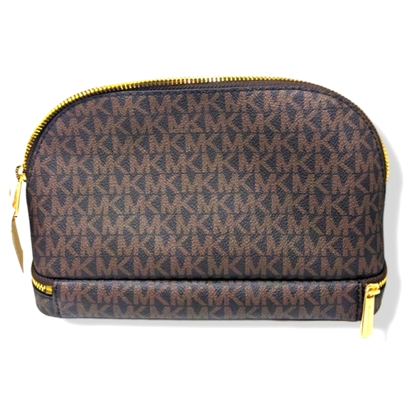 MICHAEL Michael Kors | Aspen Signature MK Logo Genuine Brown Leather Travel Bag - Picture 3 of 7